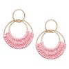 Bohemian Round Hoop Earrings and Boho Raffia Oval Earrings view 2