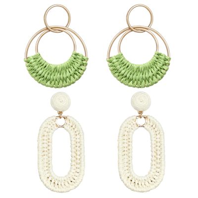 Bohemian Round Hoop Earrings and Boho Raffia Oval Earrings