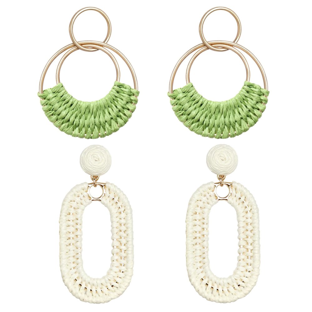 Bohemian Round Hoop Earrings and Boho Raffia Oval Earrings