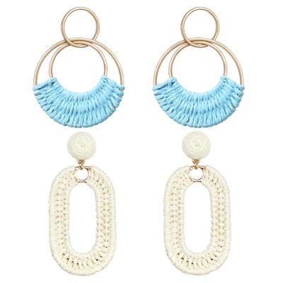 Bohemian Round Hoop Earrings and Boho Raffia Oval Earrings