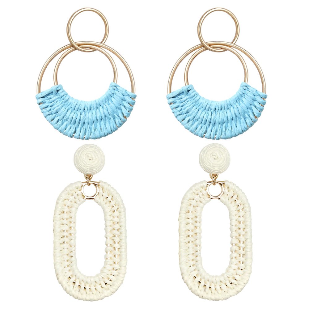 Bohemian Round Hoop Earrings and Boho Raffia Oval Earrings