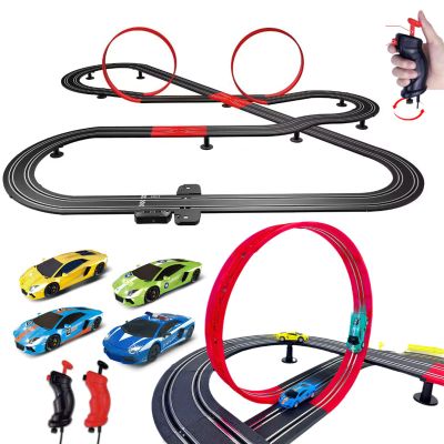 GINCHO High Speed Series Tram Dual Track Set, 8.2m Electric Track with 3 Vehicles Slot car Racing, Comes with 2 Hand Controls and Track Parts and a Lap CounterToys Gifts for 8 9 10 11 12 Boys Girls