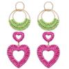 Bohemian Round Hoop Earrings and Raffia Double Heart Earrings view 1