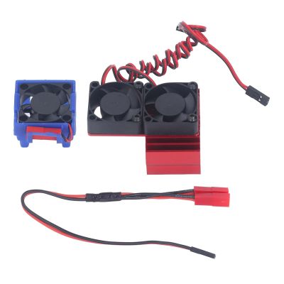 Alomejor RC Heat Sink Fan Motor Fan Set for Slash 4x4 1/10 RC Car with Double Fan (Red)