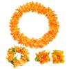 ccHuDE 4 Pcs Hawaiian Party Flower Leis Tropical Necklace Headband Bracelets Island Theme Party Necklace Beach Dance Leis for Holiday Decorations Orange view 1