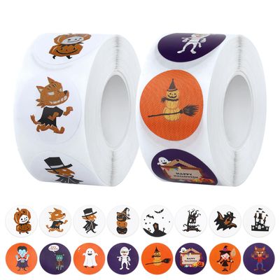 1000pcs Halloween Stickers for Kids, 16 Colors and Designs Halloween Stickers Roll Halloween Round Stickers Decals Pumpkin Spiders Bat Stickers Round Seal Label Stickers for Party Decorations