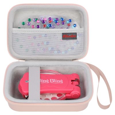 Elonbo Carrying Case for Blinger Dazzling Starter Kit,Blinger Kids Glam Collection Starter Kit Storage Bag,Kids Hair Styling Tool Travel Organizer Holder,Pocket fits Gems Rhinestones. Pink