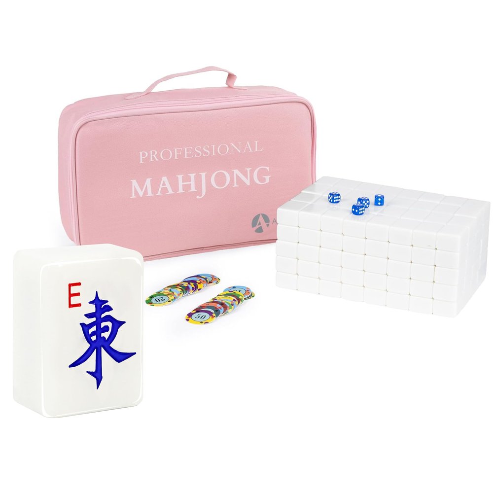 AzulHome American Mahjong Game Set, 166 Premium Ivory White Melamine Tiles (1.57"), 4 Dice, 80 Poker Chips, Storage Bag, Large Mah Jongg Tiles Set