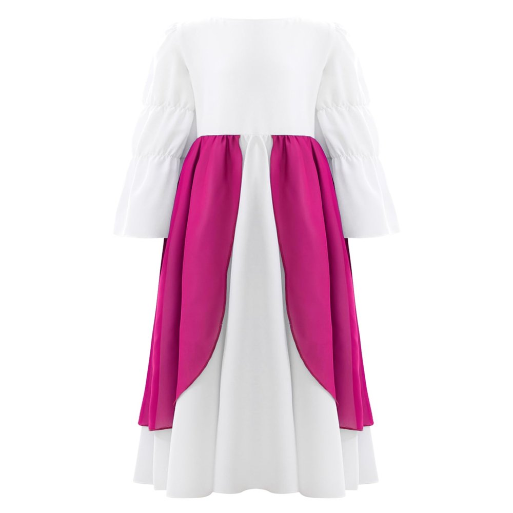 Alvivi Kids Girls Medieval Renaissance Victorian Retro Dress Loose Sleeve High Waist Ruffled Maxi Dresses Hot Pink 12 Years