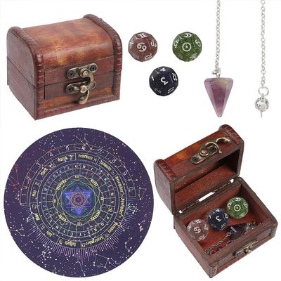 CREATCABIN Tarot Astrology Dice Pendulum Board Set Tarot Astrological Dice Chakra Amethyst Pendants Dowsing Pendulum Kit Witchcraft Wiccan Altar Supplies Spiritual Power for Divination Meditation