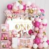 Baby Girl 1st Birthday Decorations , Baby First Birthday Supplies for Girl,Including Balloon Boxes, Pink Gold Balloons Garland Arch KitParty Backdrop, High Chair Banner, Crown, Photo Banner view 1