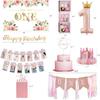 Baby Girl 1st Birthday Decorations , Baby First Birthday Supplies for Girl,Including Balloon Boxes, Pink Gold Balloons Garland Arch KitParty Backdrop, High Chair Banner, Crown, Photo Banner view 4