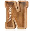 Customized Name Large Wooden Piggy Bank for Boys Girls Alphabets Letter A-Z Coins Bills Money Change Bank Box Initial on Clear Cover (Laser Engraved Name) Personalized-9", Alphabet-N view 1