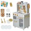 Teamson Kids Little Chef Memphis Wooden Play Kitchen for Toddlers with 16 Accessories, Realistic Pretend Cooking Set with Microwave Oven Sink Faucet Storage for Kids Ages 3+ Gray Gold Marble view 1