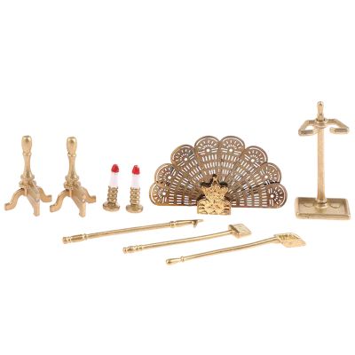 1:12 Scale Dollhouse Miniature Fireplace Cover Set, Metal Vintage Decor Accessories, Golden & Brass Finish, Collectible Furniture for Living Room, Study, Display