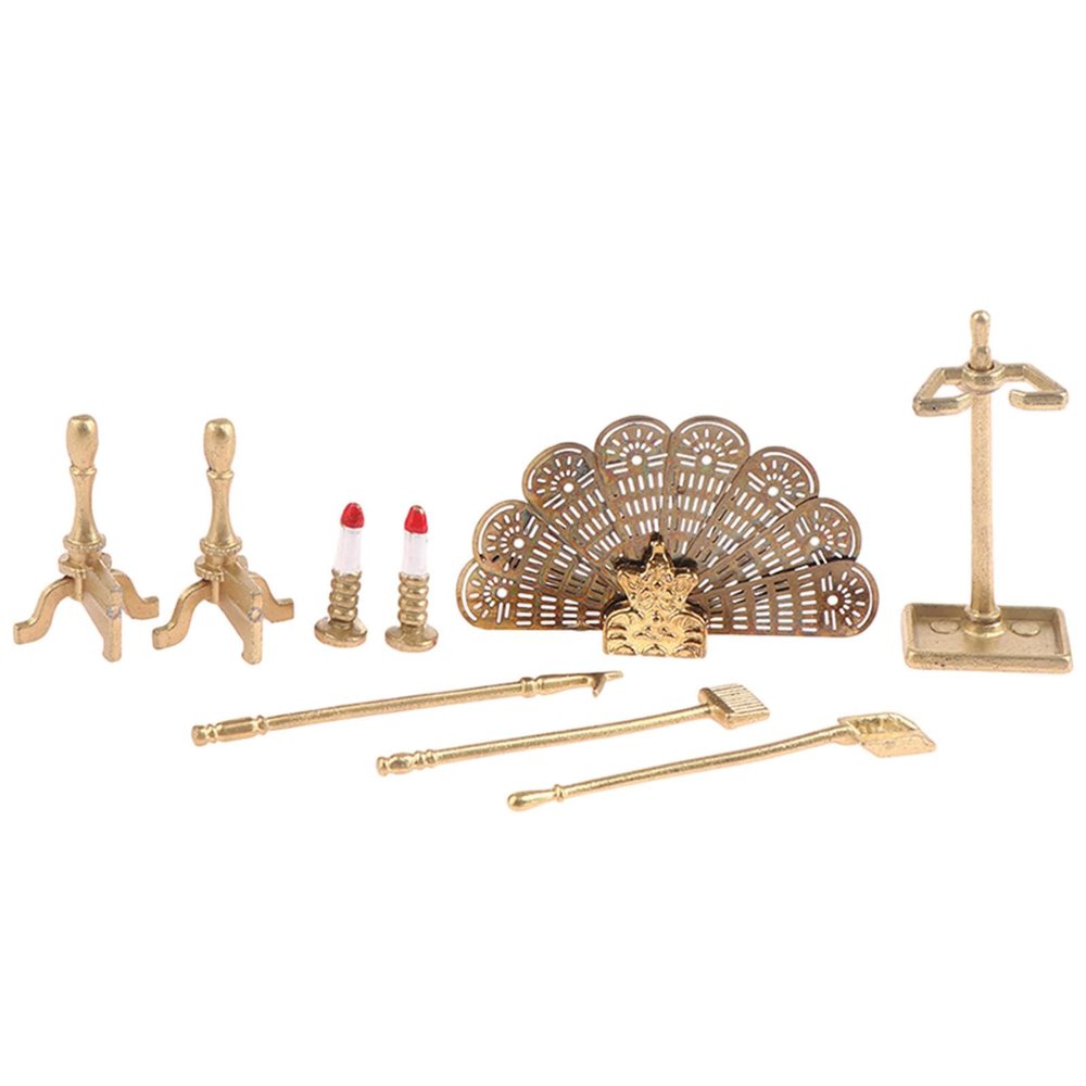 1:12 Scale Dollhouse Miniature Fireplace Cover Set, Metal Vintage Decor Accessories, Golden & Brass Finish, Collectible Furniture for Living Room, Study, Display