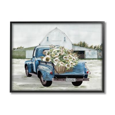 Stupell Industries Sunflower Truck at Farm Black Framed Giclee Art Design by Cindy Jacobs