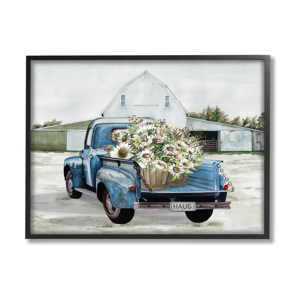 Stupell Industries Sunflower Truck at Farm Black Framed Giclee Art Design by Cindy Jacobs