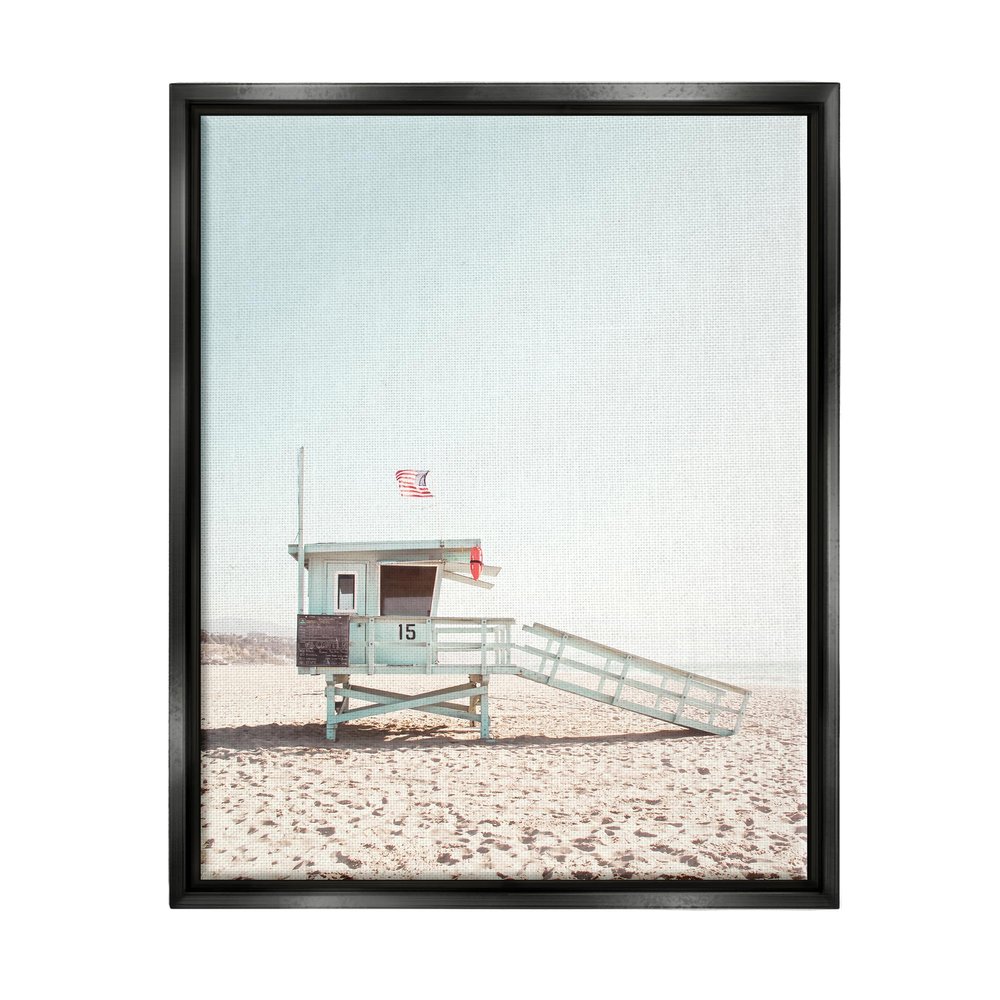 Stupell Industries Lifeguard Hut Photography Black Framed Floater Canvas Wall Art Design by Sisi and Seb