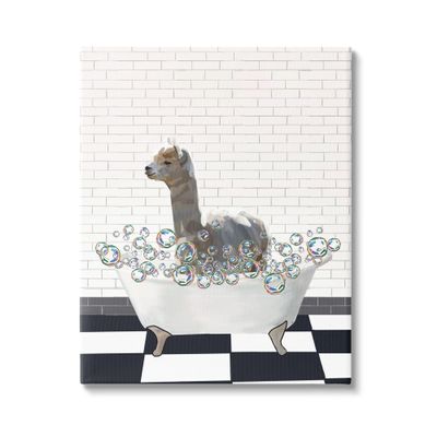 Stupell Industries Llama in Bathtub Canvas Wall Art Design by Amelia Noyes