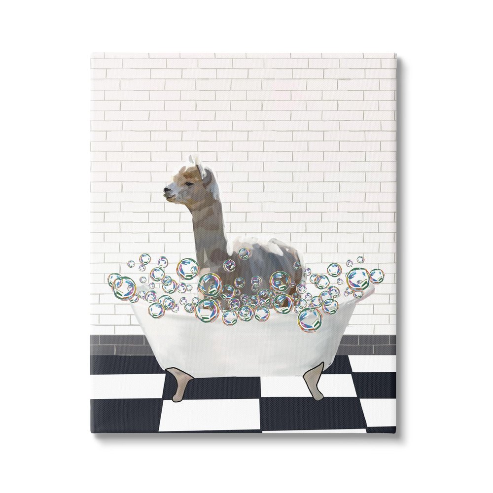 Stupell Industries Llama in Bathtub Canvas Wall Art Design by Amelia Noyes