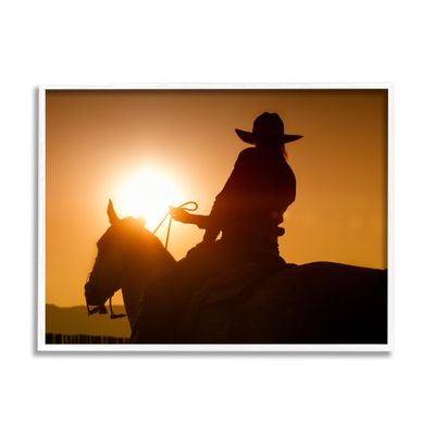 Cowboy Sunset Silhouette Western, 24 x 30 Inch Framed Gicle Print