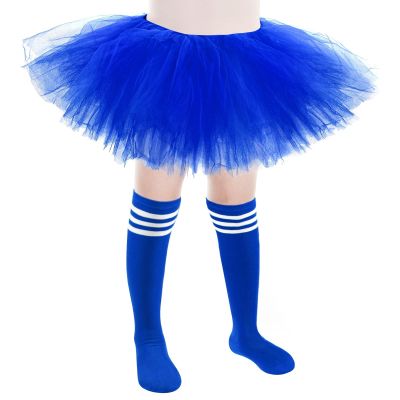 5 Layered Tutu Skirt for Kids Tulle Tutu Skirt with Tube Socks Princess Runners Costumes Cosplay for Girls Kids (Dark Blue)