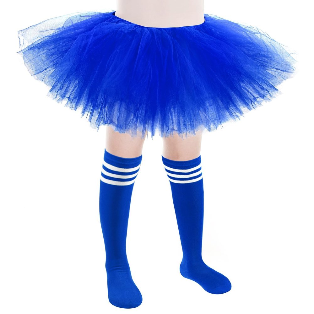 5 Layered Tutu Skirt for Kids Tulle Tutu Skirt with Tube Socks Princess Runners Costumes Cosplay for Girls Kids (Dark Blue)