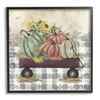 Stupell Industries Pumpkin Harvest Wagon Black Framed Giclee Art Design by Julie Norkus