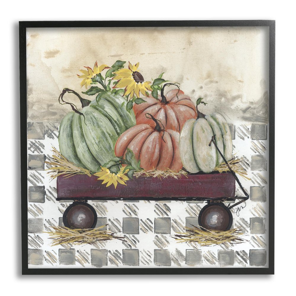 Stupell Industries Pumpkin Harvest Wagon Black Framed Giclee Art Design by Julie Norkus