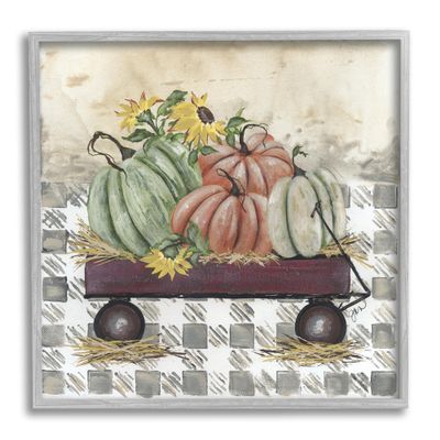 Stupell Industries Pumpkin Harvest Wagon Gray Framed Giclee Art Design by Julie Norkus