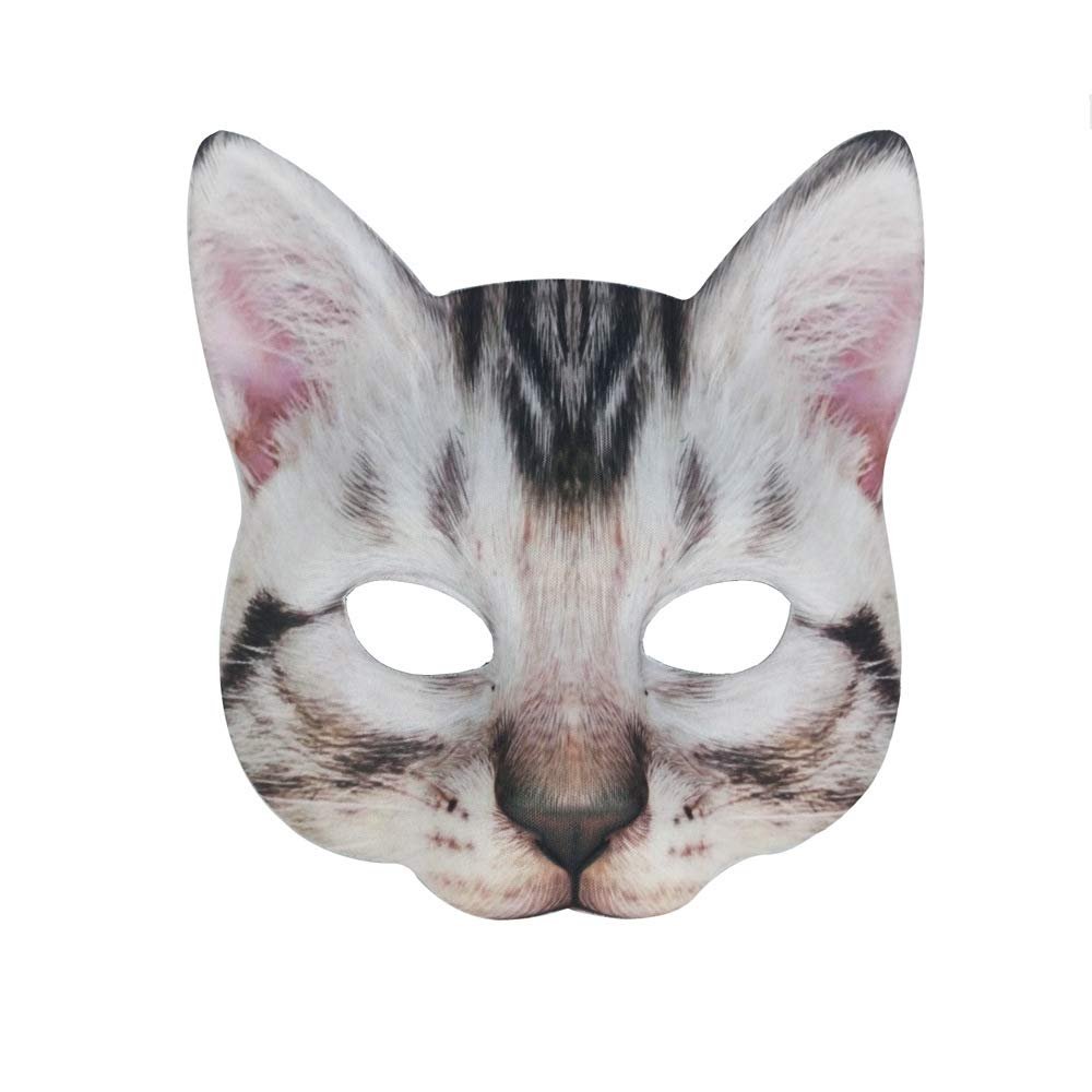 Aiffort 1Pcs Halloween Realistic Cat Masks Animal Cat Mask Masquerade Cosplay Accessories for Halloween Christmas Easter Novelty Costume Party Accessory (F-Style Cat Mask)