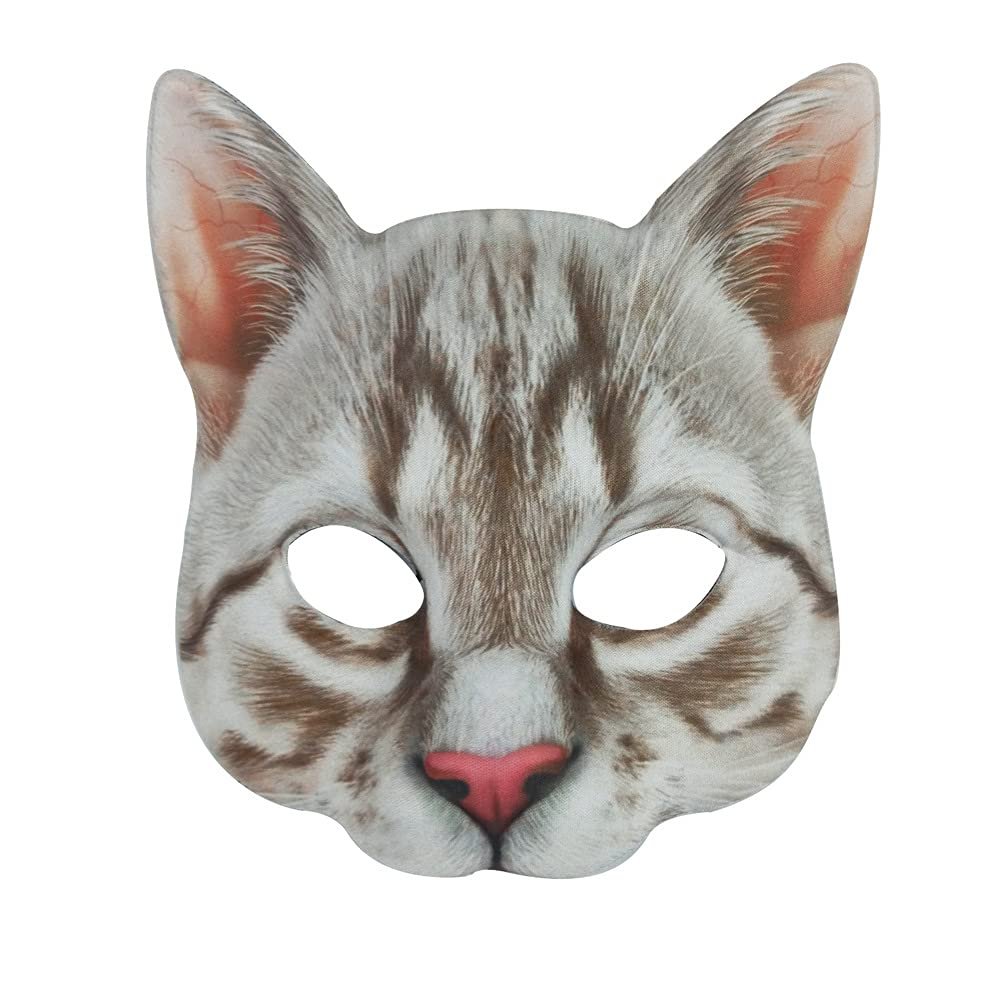 Aiffort 1Pcs Halloween Realistic Cat Masks Animal Cat Mask Masquerade Cosplay Accessories for Halloween Christmas Easter Novelty Costume Party Accessory (I-Style Cat Mask)