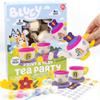 Bluey Paint & Play Tea Set - 6-Piece Wooden Set, Customize with Paint & Stickers, 2 Wearable Crowns, Fun Toys for Kids, Cute Birthday Party Decorations, Pretend Play view 1