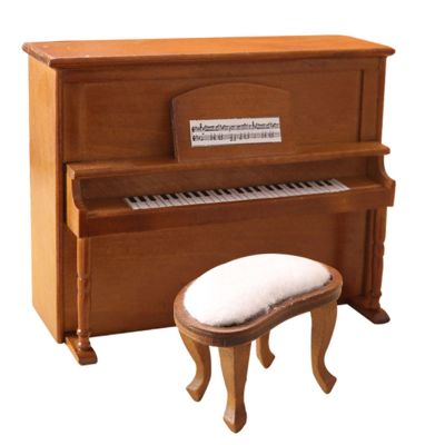 WOMELF 1:12 Miniature Piano with Stool Musical Instrument Model for House Decor Musical Instrument Home Decoration