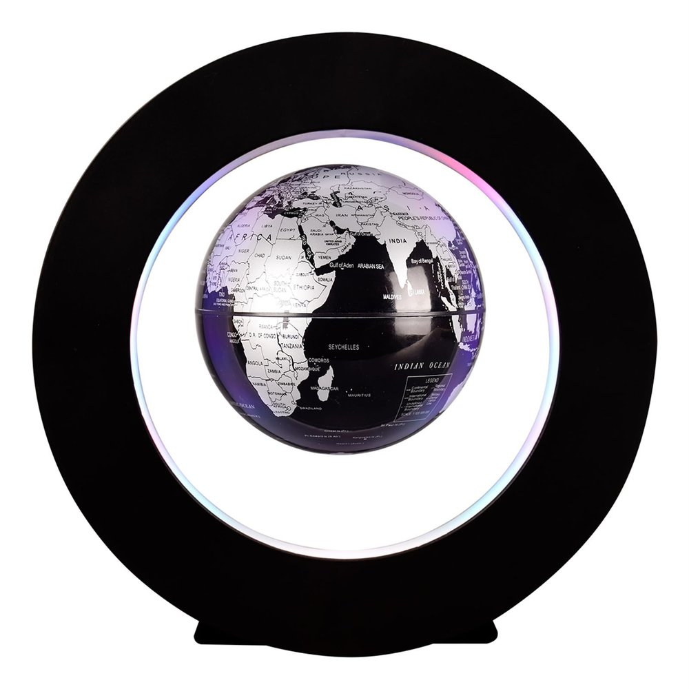 BEBEVOGUE Personalized Magnetic Levitating Floating Globe with LED Light Unique Birthday Gift for Men Boss Kids Floating Wrold Map Globe Home Office Desk Gadget Decor (Black)