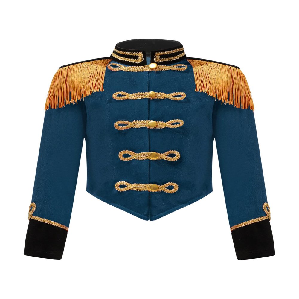 CHICTRY Kids Girls Halloween Cosplay Costumes Ringmaster Circus Jacket Coat Drummer Fancy Dress up Peacock Blue 14 Years
