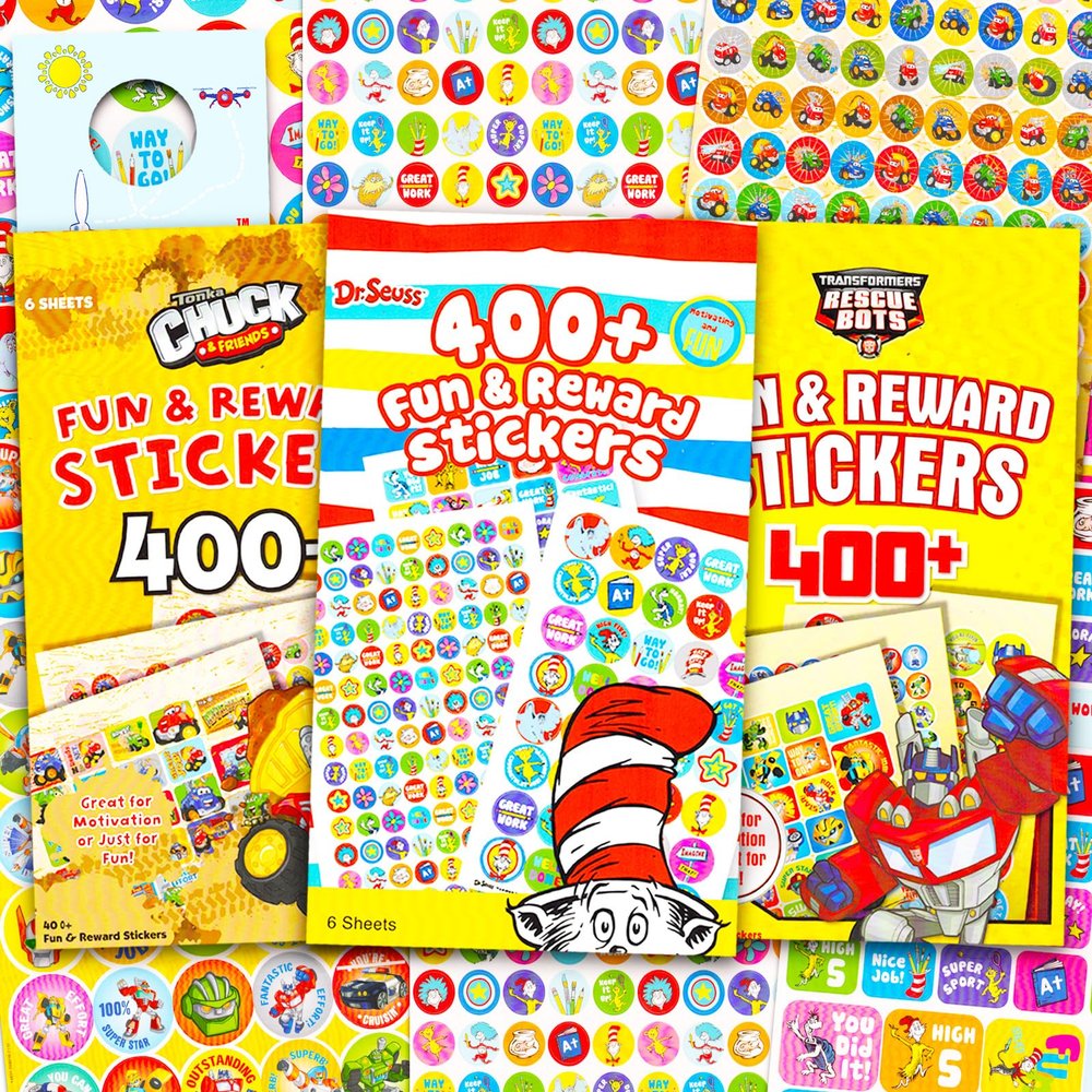 Bulk Potty Training Sticker Set - Bundle of 1200+ Reward Stickers: Transformers, Tonka Trucks, Dr. Seuss, More | Sticker Party Favors for Boys