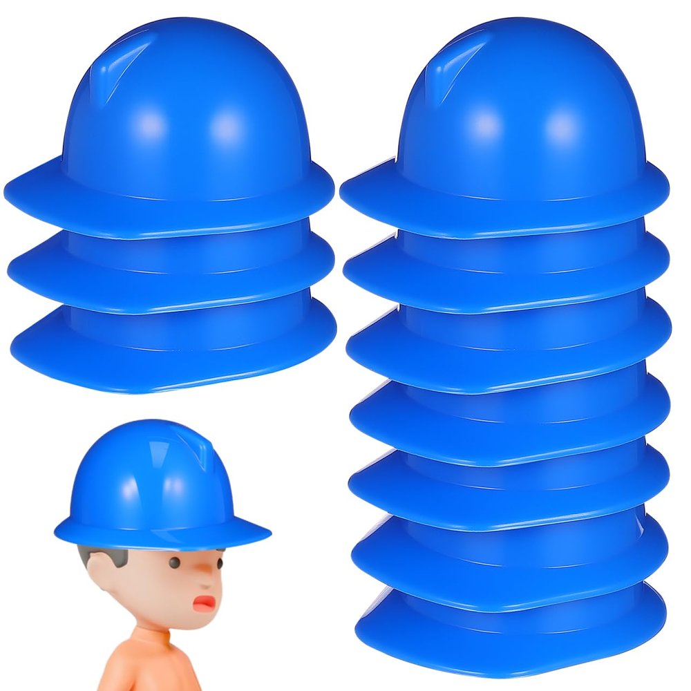 Abaodam 10 Pack Mini Construction Hard Hats, Bulk Mini Plastic Worker Party Hat, Birthday for Dollhouse, Construction Birthday Party, Toy Doll Engineer, Building Dress Up Cap, Theme Favors (Blue)