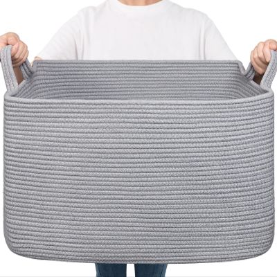 Goodpick Large Toy Basket for Blankets, Baby Laundry Basket, Storage Baskets for Organizing, Laundry Hamper for Dirty Clothes, Towel, Woven Rope Storage Baskets, 21.6" x 14.9" x 11.8", Gray