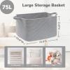 Goodpick Large Toy Basket for Blankets, Baby Laundry Basket, Storage Baskets for Organizing, Laundry Hamper for Dirty Clothes, Towel, Woven Rope Storage Baskets, 21.6" x 14.9" x 11.8", Gray view 3