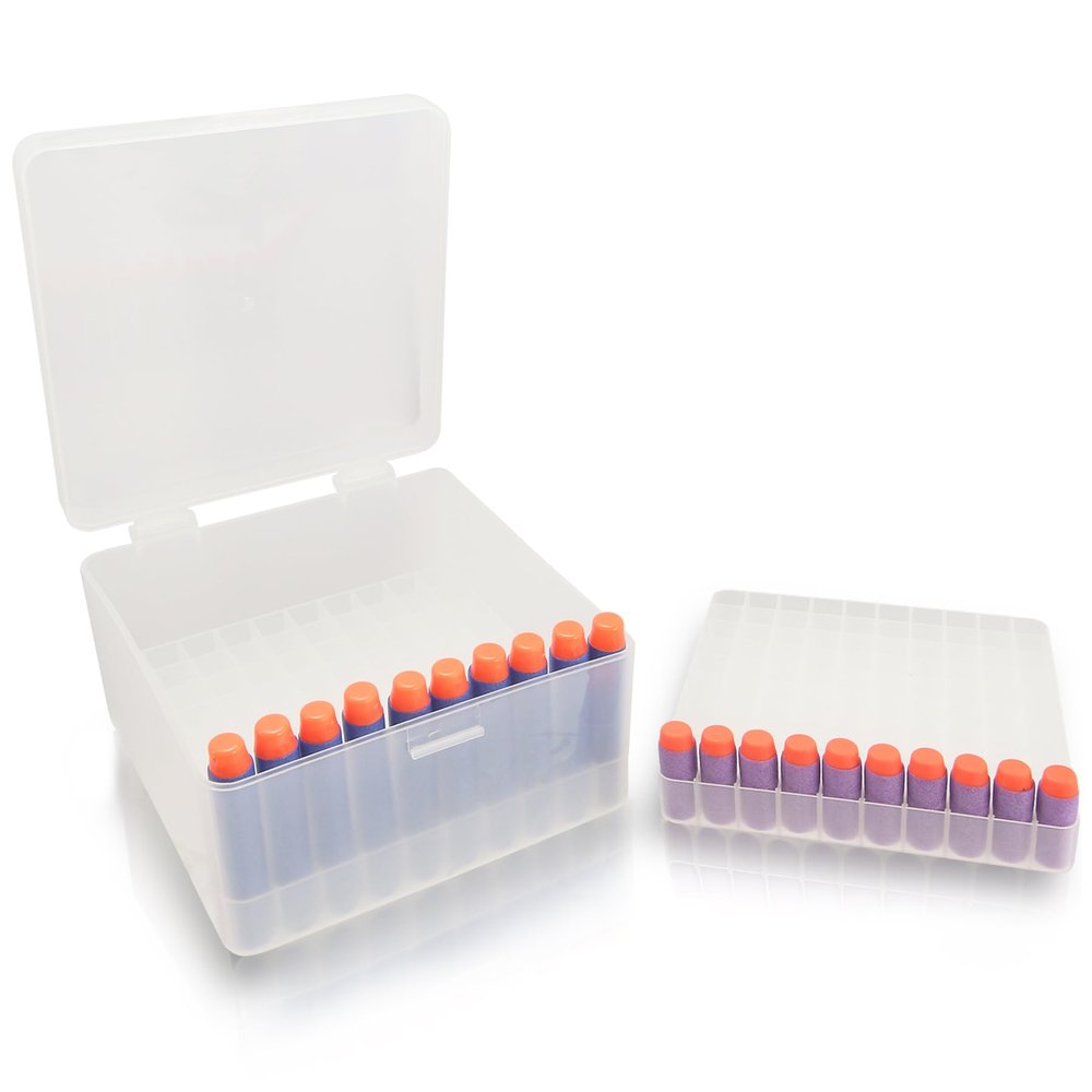 TORMEN Foam Darts Storage Box, Portable Plastics Store Case Compatible for Nerf Elite Series Bullets and Short Dart (1 Box+2 Tray