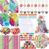 178 Pcs Tie Dye Party Favors Bulk Valentines Gifts for Kids Classroom Stationery Set with Slap Bracelets Mini Notebooks Pencils Heart Eraser Keychains Gifts for Students Birthday Class Reward Prize view 1