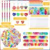178 Pcs Tie Dye Party Favors Bulk Valentines Gifts for Kids Classroom Stationery Set with Slap Bracelets Mini Notebooks Pencils Heart Eraser Keychains Gifts for Students Birthday Class Reward Prize view 2