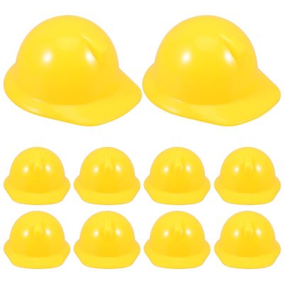 Abaodam Mini Construction Hat 10 Pcs Small Yellow Safety Helmets for Doll Dress up Party Supplies and Toy Accessories Lightweight Miniature Hard Hats