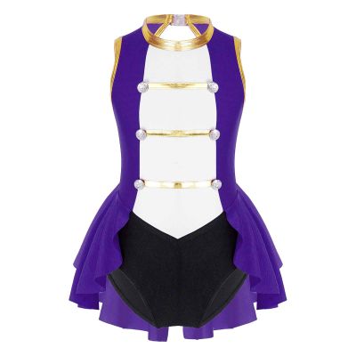 Venjoe Kids Girls Circus Ringmaster Costume Halloween Festival Party Cosplay Fancy Leotard Dress up Purple 6 Years