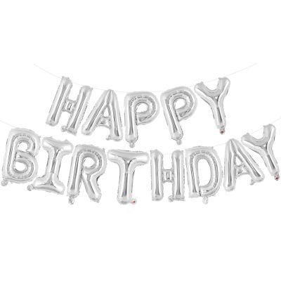 Silver Happy Birthday Balloons Banner, Foil Balloon Personalized Name Letters Balloons Sign Birthday Party Decorations for Women Men Boys Girls