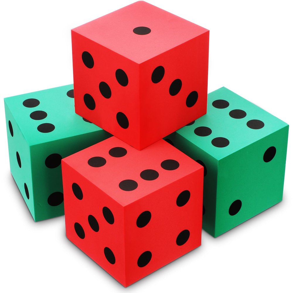 Shappy 4 Pieces 3.5 Inch Foam Dice Cube Jumbo Dice with Number Dots Big Giant Foam Large Cube for Christmas Game Math Classroom Party Favors Bag Stuffers(Red, Green)