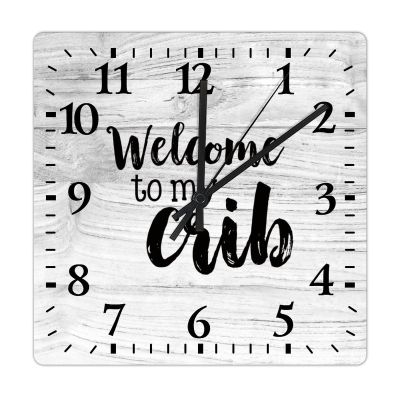COCOKEN Welcome to My Crib Nursery Square Wall Clock Quotes Clock Large Wall Clocks Battery Operated 15 Inch Non-Ticking Modern Home Decor for Kitchen Living Room Bedroom Office