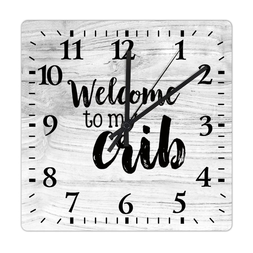 COCOKEN Welcome to My Crib Nursery Square Wall Clock Quotes Clock Large Wall Clocks Battery Operated 15 Inch Non-Ticking Modern Home Decor for Kitchen Living Room Bedroom Office